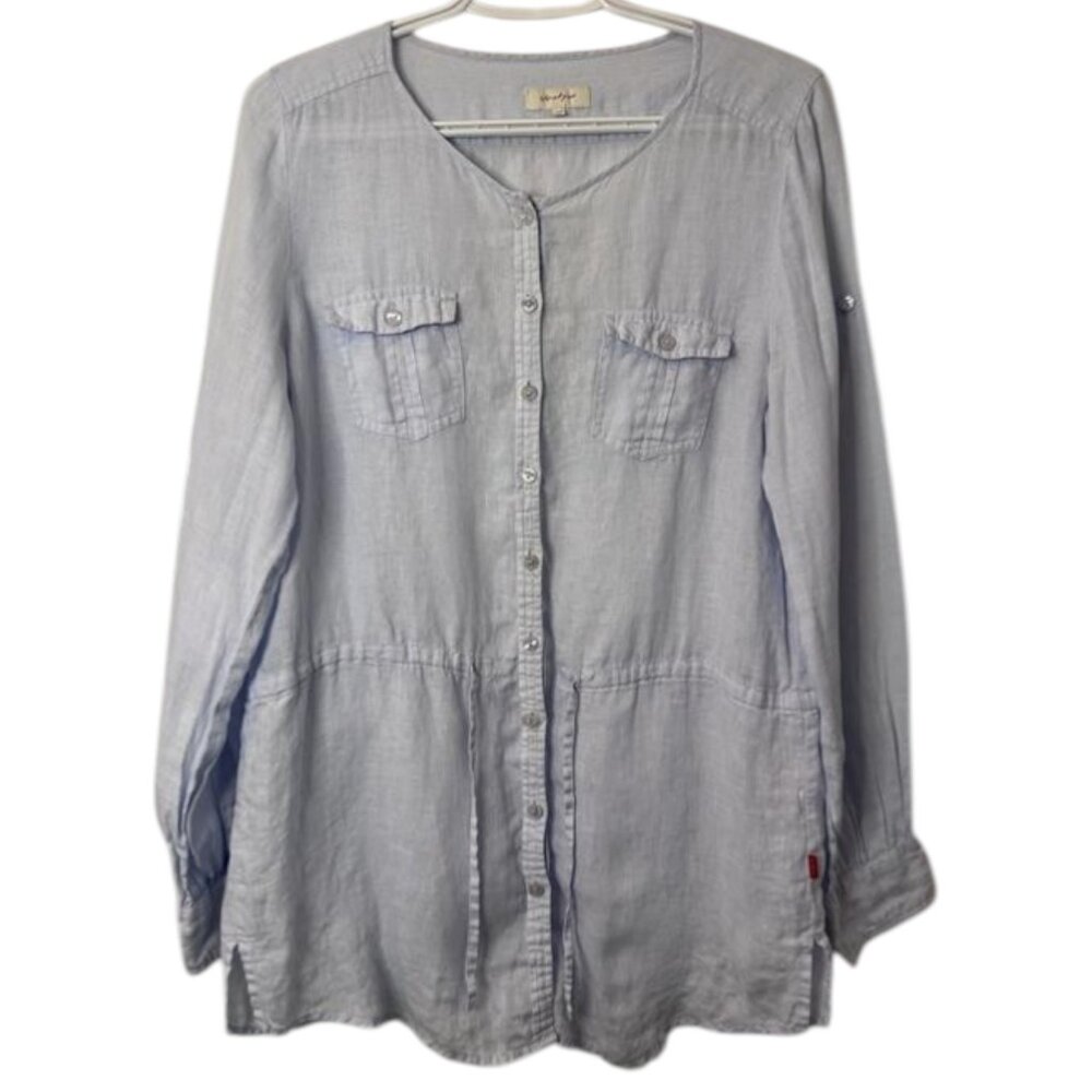 Jackpot light blue long sleeve button down tunic top size 38